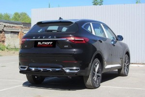 Slitkoff HavF7006B защита заднего бампера d57+ d42 черная Haval F7 (2019)