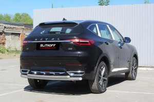 Slitkoff HavF7006S защита заднего бампера d57+ d42 серебристая Haval F7 (2019)