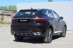 Slitkoff HavF7008B защита заднего бампера d42 "скоба" черная Haval F7 (2019)