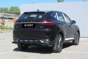 Slitkoff HavF7009B защита заднего бампера уголки d57 черные Haval F7 (2019)