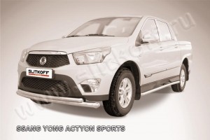 Slitkoff SYAS001 защита переднего бампера d76+ d57 двойная радиусная SsangYong Actyon Sport (2013)