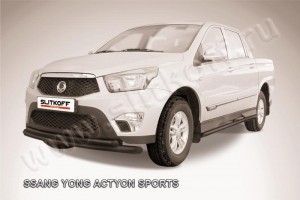 Slitkoff SYAS001B защита переднего бампера d76+ d57 двойная радиусная черная SsangYong Actyon Sport (2013)