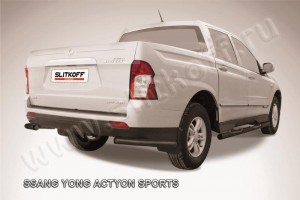 Slitkoff SYAS017B защита заднего бампера уголки d57 черные SsangYong Actyon Sport (2013)