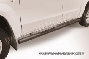 Slitkoff VWAM13-008B защита порогов d76 с проступями черная Volkswagen Amarok (2013)
