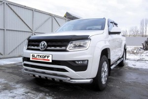 Slitkoff VWAM16-001 защита переднего бампера d76+ d57 двойная с защитой картера Volkswagen Amarok (2016)