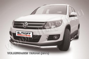 Slitkoff VWTIG-001 защита переднего бампера d76+ d42 двойная Volkswagen Tiguan (2011)