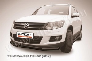 Slitkoff VWTIG-001B защита переднего бампера d76+ d42 двойная черная Volkswagen Tiguan (2011)