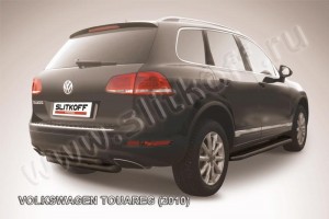 Slitkoff VWTR-009B защита заднего бампера d76+ d57 двойная черная Volkswagen Touareg (2010)