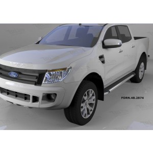 Can Otomotiv FORN.48.2874 пороги алюминиевые (Brillant) Ford Ranger (2012-) (черн./нерж.)