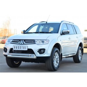Руссталь MPST-0015793 пороги труба d76 с накладкой (со скругленными торцами) на Mitsubishi Pajero Sport 2013-