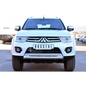 Руссталь MPSZ-001577 защита переднего бампера d76 (дуга) d42 (дуга) на Mitsubishi Pajero Sport 2013-