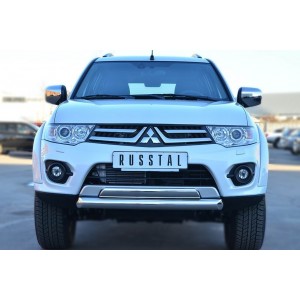 Руссталь MPSZ-001578 защита переднего бампера d76 (дуга) 75х42 (дуга) на Mitsubishi Pajero Sport 2013-