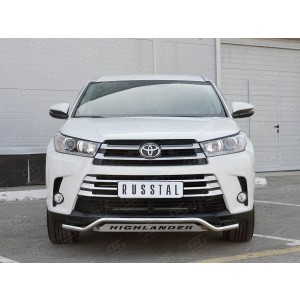 Руссталь THRZ-002613 защита переднего бампера d42 волна с надписью на Toyota Highlander 2017