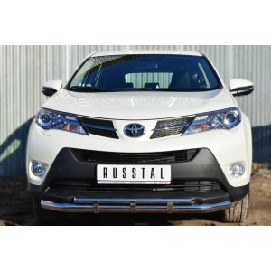 Руссталь TR4Z-001280 защита переднего бампера d63 (секции) d42 (дуга) с декор элементами на Toyota RAV 4 2013-