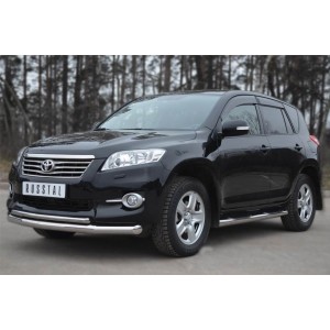 Руссталь TRT-1001513 пороги труба d 76 с накладками (со скругленными торцами) на Toyota RAV 4 2010-2012