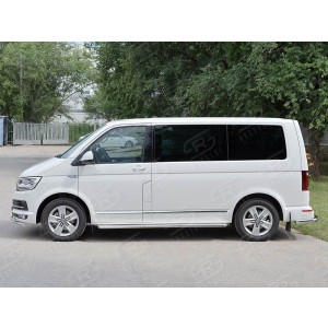 Руссталь VCTL-0023151 пороги труба d42 правый С листом (лист алюм, проф. нерж) (вариант1) на Volkswagen Multivan Caravella Transporter Т6 2016 (короткая база)