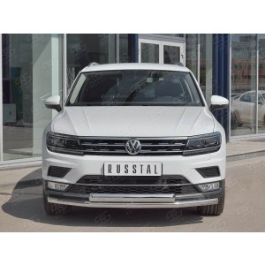 Руссталь VGZ-002715 защита переднего бампера d63 секции-d75х42 дуга на Volkswagen Tiguan 2017- (кроме Off Road)