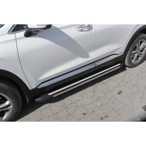Slitkoff AL-HSFT1803 пороги алюминиевые "Luxe Black" 1800 черные Hyundai Santa Fe (2018)