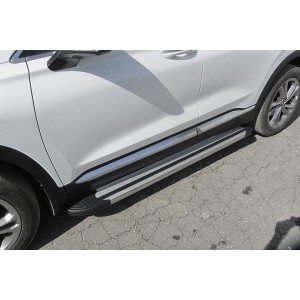 Slitkoff AL-HSFT1804 пороги алюминиевые "Luxe Silver" 1800 серебристые Hyundai Santa Fe (2018)