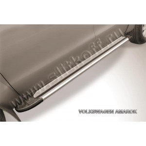 Slitkoff AL-VWAM13-04 пороги алюминиевые "Luxe Silver" 2000 серебристые Volkswagen Amarok (2013)