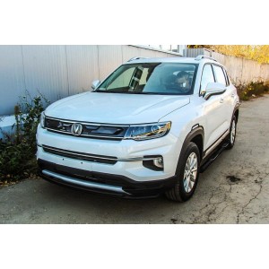 Slitkoff CHANCS35P-002B защита переднего бампера d42 + d32 двойная черная Changan CS35 Plus (2019)