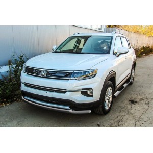 Slitkoff CHANCS35P-002S защита переднего бампера d42 + d32 двойная серебристая Changan CS35 Plus (2019)
