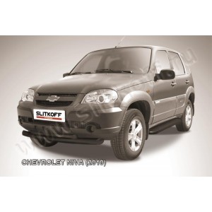 Slitkoff CHN10-002B защита переднего бампера d76+ d57 двойная черная Chevrolet Niva (2010)