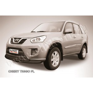 Slitkoff CT-FL-002B защита переднего бампера d57+ d42 двойная черная Chery Tiggo FL (2013)