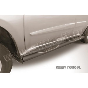 Slitkoff CT-FL-004B защита порогов d76 с проступями черная Chery Tiggo FL (2013)