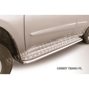 Slitkoff CT-FL-007 защита порогов d42 с листом усиленная Chery Tiggo FL (2013)