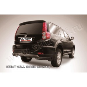 Slitkoff GWHNR-H3-014B защита заднего бампера уголки d57+ d42 двойные черные Great Wall Hover H3 (2014)