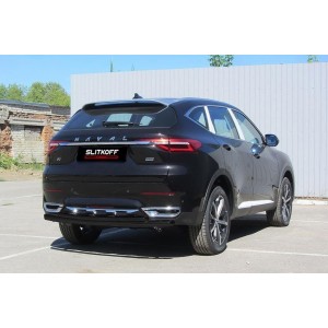 Slitkoff HavF7006B защита заднего бампера d57+ d42 черная Haval F7 (2019)