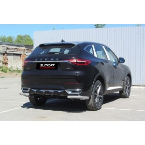 Slitkoff HavF7009S защита заднего бампера уголки d57 серебристые Haval F7 (2019)