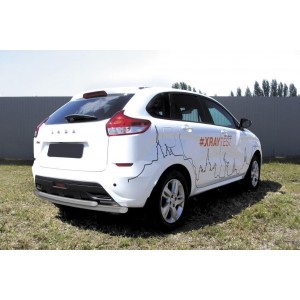 Slitkoff LadXR011S защита заднего бампера d57 + d42 двойная серебристая Lada XRay