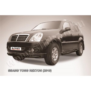 Slitkoff SSR007B защита переднего бампера d76+ d57 двойная черная SsangYong Rexton (2010)