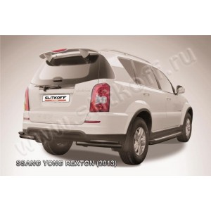 Slitkoff SSRN012B защита заднего бампера уголки d57+ d42 двойные черные SsangYong Rexton New (2013)