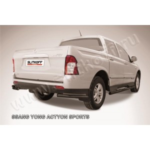 Slitkoff SYAS016B защита заднего бампера уголки d57+ d42 двойные черные SsangYong Actyon Sport (2013)