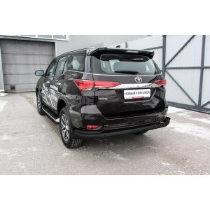 Slitkoff TFOR-006B защита заднего бампера d76+ d42 двойная длинная черная Toyota Fortuner (2017)