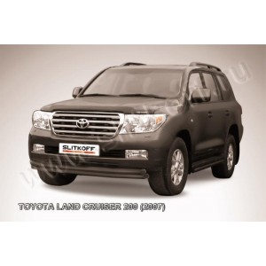 Slitkoff TLC2-012B защита переднего бампера d57+ d57 двойная черная Toyota Land Cruiser 200 (2007)