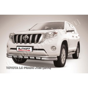 Slitkoff TOP14-001 защита переднего бампера d76+ d57 двойная с защитой картера Toyota Land Cruiser Prado (2014)