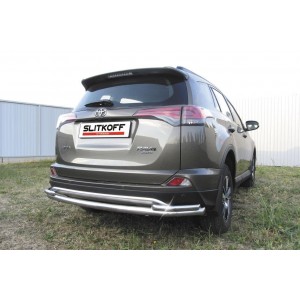 Slitkoff TR415-007 защита заднего бампера d57+ d42 двойная длинная Toyota RAV4 (2015)