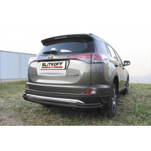 Slitkoff TR415-007B защита заднего бампера d57+ d42 двойная длинная черная Toyota RAV4 (2015)