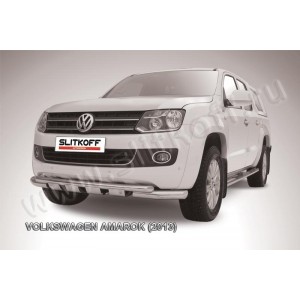 Slitkoff VWAM13-001 защита переднего бампера d76+ d57 двойная с защитой картера Volkswagen Amarok (2013)