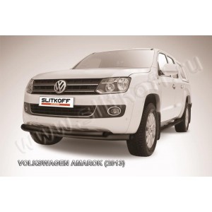 Slitkoff VWAM13-002B защита переднего бампера d76+ d57 двойная радиусная черная Volkswagen Amarok (2013)