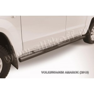 Slitkoff VWAM13-008B защита порогов d76 с проступями черная Volkswagen Amarok (2013)