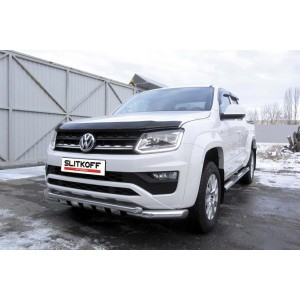 Slitkoff VWAM16-001 защита переднего бампера d76+ d57 двойная с защитой картера Volkswagen Amarok (2016)