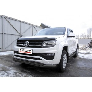 Slitkoff VWAM16-002B защита переднего бампера d76+ d57 двойная черная Volkswagen Amarok (2016)