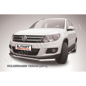 Slitkoff VWTIG-001 защита переднего бампера d76+ d42 двойная Volkswagen Tiguan (2011)