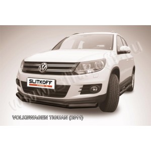 Slitkoff VWTIG-001B защита переднего бампера d76+ d42 двойная черная Volkswagen Tiguan (2011)