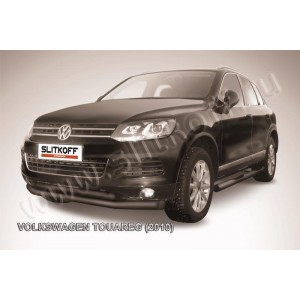 Slitkoff VWTR-002B защита переднего бампера d76+ d57 двойная черная Volkswagen Touareg (2010)